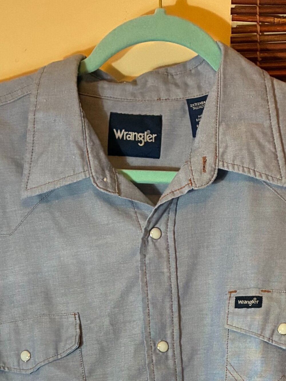Wrangler Western Chambray Pearl Snap Shirt Gray-Blue Mens XXL
